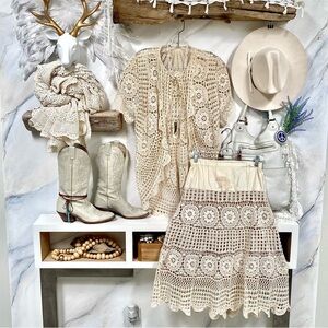 Stunning Artisan crochet boho set skirt/cardi shabby chic prairie vibe